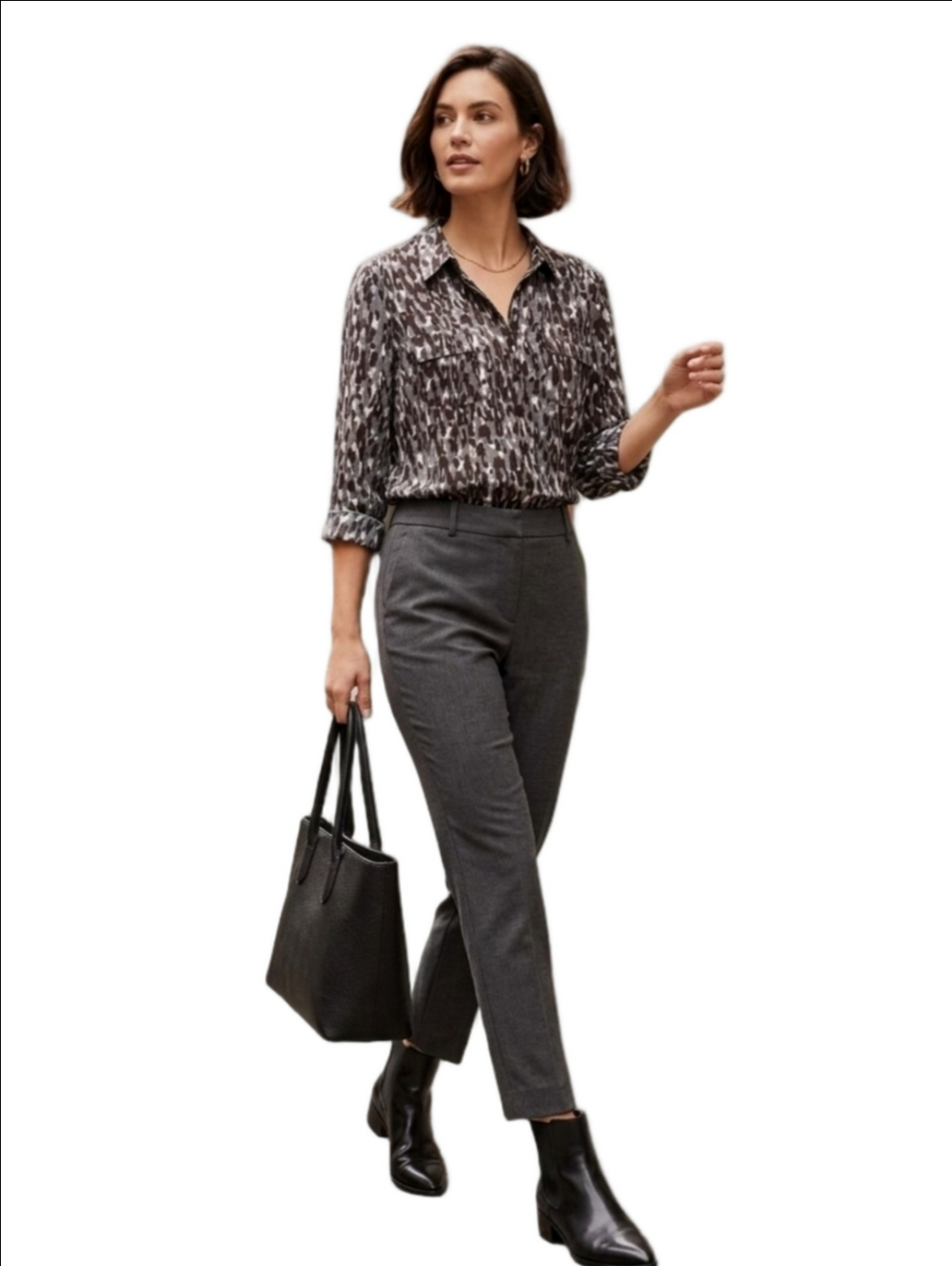 Women's NY Collection L Dark Black Grey Cheetah Print, Size L